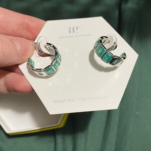 bp Green Tile Hoop Earrings with Silver-Tone Setting
